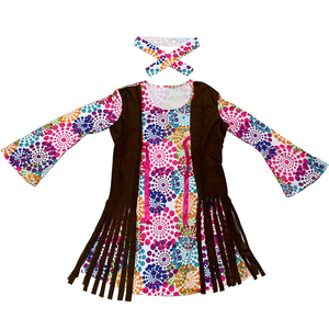 Costume <span class=keywords><strong>hippie</strong></span> <span class=keywords><strong>de</strong></span> style rétro pour femmes, avec gilet, robe à franges et ceinture <span class=keywords><strong>de</strong></span> tête, vente en gros - Product Image 5