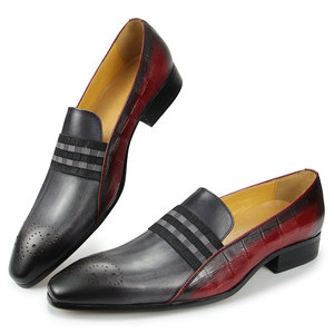 Scarpe Eleganti da Uomo in Vera Pelle di Vacchetta, Slip-On Casual per Autunno, Oxfords da Gentiluomo per Feste e Matrimoni, Colore Misto Grigio e Rosso - Product Image 2