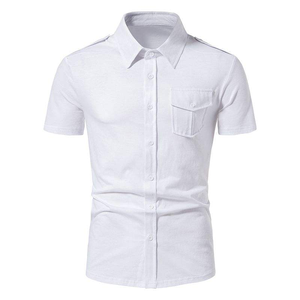 Men's <b>Short</b> <b>Sleeve</b> Solid Color Turn-down Collar Anti-Wrinkle Smart Casual Summer Woven Poplin Cotton Blend <b>Dress</b> <b>Shirt</b> - Product Image 2