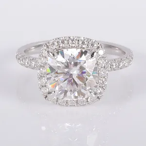 8.5x8.5mm đệm cắt trung tâm moissanite kim cương Halo Nhẫn vàng trắng vs moissanite Nhẫn đính hôn cho nam giới và phụ nữ Provence