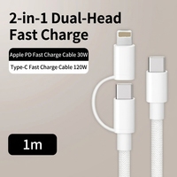 Cable de Datos de Carga Rápida PD Uno a Dos para Teléfono, Compatible con Apple 17/16/15, Cable de Carga Trenzado, Tipo-C Dos en Uno