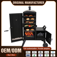 Barbecue fumoir vertical à charbon de bois à deux roues, 6 couches, corps large, en acier thermolaqué, moderne et personnalisé, de qualité supérieure