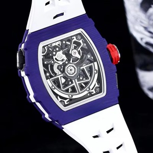 Montre mécanique automatique tourbillon multifonction étanche de haute précision pour homme, boîtier tonneau en fibre de carbone violette - Product Image 1
