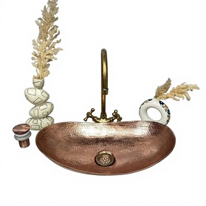 Modern oval copper sink Artisan finished copper basin Contemporary classic sink Trendy interior copper sink - Product Image 1