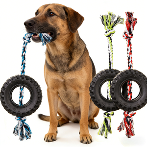Jouet à mâcher interactif pour chien avec <span class=keywords><strong>pneu</strong></span> en caoutchouc et corde de tirage, pour chiens de taille moyenne à grande, mâcheurs agressifs, jouet indestructible pour chien - Product Image 1