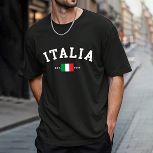 T-shirt à imprimé italien et logo personnalisé, drapeau national Streetwear à sublimation, tenue décontractée, vêtements d'été pour hommes - Product Image 1