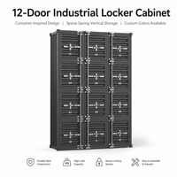 Armoire de rangement industrielle de type conteneur avec portes numérotées pour garage, atelier, café, salle d'exposition, projet