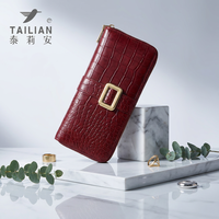 Dompet Kulit Wanita Motif Buaya dengan Ritsleting, Lapisan PU, Portabel, Grosir Lintas Negara