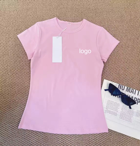 Solid Round Neck Letter Printed Short Sleeved T-shirt for Women Slim Fit Designer Casual Cotton <b>Crop</b> <b>Top</b> - Product Image 6