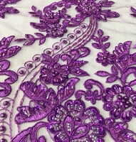 Tela de Tul con Lentejuelas y Cuentas Moradas de Lujo, Bordado a Mano de Alta Calidad para Vestidos de Novia y Prendas