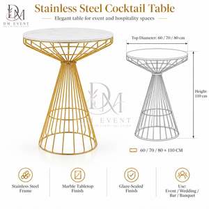 Table de cocktail sablier en fil d'acier inoxydable doré avec cadre scellé par la laque pour mariages, événements, hôtels, bars, avec plateau en verre miroir - Product Image 5
