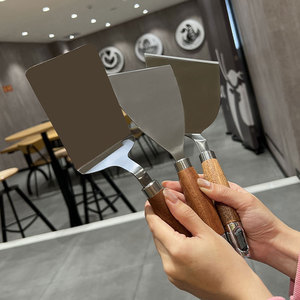 Stainless Steel Spatula <b>Set</b> 3Pc Heavy Duty Wood Handle For Cooking Baking Pizza Steak Teppanyaki Utensils - Product Image 4