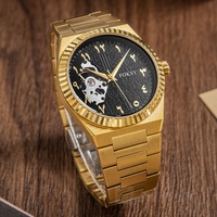 Créez votre propre marque de montres avec logo OEM, montre de luxe à cadran arabe en acier inoxydable doré rose, mouvement automatique pour hommes