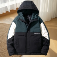 Veste en duvet pour homme avec logo personnalisé, veste d'hiver épaisse et chaude à capuche, résistante à l'usure, coupe-vent, veste en duvet tendance pour homme pour l'extérieur