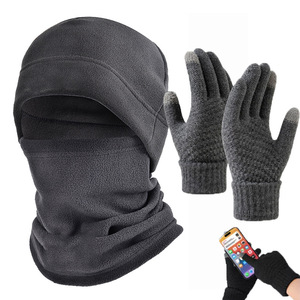 Balaclava en polaire trois pièces, cache-cou, gants pour écran tactile, pour la conduite en moto, protection hivernale, unisexe - Product Image 2