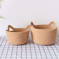 Panier de rangement circulaire en gros ensemble de 3 pièces panier tissé en corde de coton à oreilles de chat