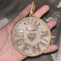 Pendentif personnalisé UWIN entièrement serti de pierres, grande taille, forme ronde, plaque nominative, lettres, couronne, cœur, initiales, bijoux personnalisés