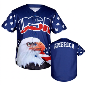 เสื้อเบสบอล USA สำหรับผู้หญิง แขนสั้น ระบายอากาศได้ดี ผลิตจากโพลีเอสเตอร์ ทรงปกติ ใส่ได้ทุกฤดู ป้องกันแบคทีเรีย คอวี แบบ 3 มิติ - Product Image 1