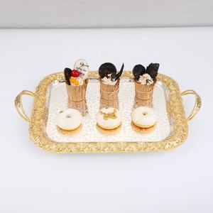 2 <b>PC</b> Greek Elegant Serving Tea Tray <b>Set</b> Gold Handle - Product Image 5