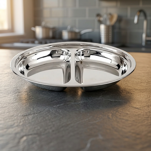 Durable Quality Commercial Grade Stainless Steel Twin Tray Double Compartment Dishwasher Safe Polished Metal Finish Serving Tray - Product Image 2