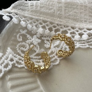 Wenchi French Retro S925 Pure Silver Antique Lace Earrings Simple Fashionable Vintage C-Shaped Hollow Diamond <b>Studs</b> Trendy Style - Product Image 1