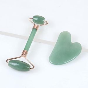 Ensemble d'outils de massage facial : Rouleaux en cristal rose en forme de cœur et planche de raclage <span class=keywords><strong>Gua</strong></span> <span class=keywords><strong>Sha</strong></span> en jade pour le massage - Product Image 2
