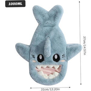 Grazioso squalo peluche soffice mano scaldacaffy borsa bottiglia con bocca di apertura e denti realistici borsa per acqua calda morbida con coperchio - Product Image 4