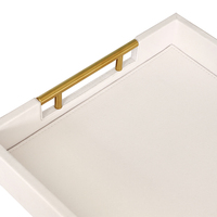 Plateau de service en cuir PU blanc crème de luxe avec poignées en métal doré, plateau décoratif pour table basse, ottoman, décoration intérieure