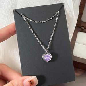 Colliers pendentifs tendance, bijoux plaqués or avec opale et zircone, collier à breloque cœur charmant pour filles - Product Image 6