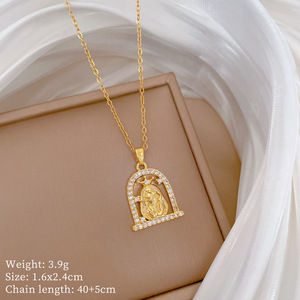 <span class=keywords><strong>Collier</strong></span> Pendentif <span class=keywords><strong>Fleur</strong></span>, Cœur, Papillon, Croix, Rose en Acier Inoxydable Plaqué Or 18K avec Zircon, Haute Qualité, Vente Chaude pour Femme - Product Image 1