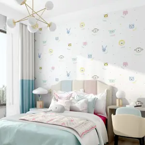 儿童壁纸卧室女孩男孩房间北欧风格公主可爱动物韩国卡通壁纸
