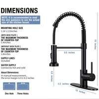 Robinet de cuisine noir commercial, style ferme, pour RV, pour lavabo à poser, à double mode de réglage, monocommande, avec plaque de montage sur comptoir, 1 trou