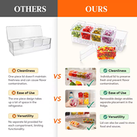 Grande barre en plastique à 5 compartiments amovibles en plastique transparent Grande boîte à condiments glacée avec couvercle et 5 récipients pour bar