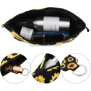 Bolsa de maquillaje duradera con cierre de cremallera, neopreno suave a la moda para neceser, soporte para bálsamo labial, llavero, cosmético de girasol - Product Image 3