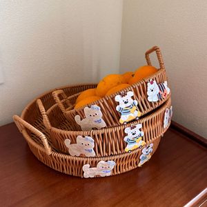 Panier de rangement ovale en imitation rotin de bambou avec poignées pour fruits, collations, plateau de service alimentaire - Product Image 2