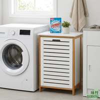 Armoire à linge autoportante avec porte inclinable à lattes pour chambre et salle de bain, rangement pour vêtements sales