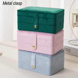 Factory Custom Logo Portable <strong>Pink</strong> 3 Layer Travel Jewellery Storage Organizer Case Blue Green Velvet <strong>Jewelry</strong> <strong>Box</strong> - Product Image 5