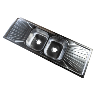 Lavello da Cucina in Acciaio Inox Stampato Modello 621B, Design Moderno <span class=keywords><strong>a</strong></span> Due Fori, Doppia Vasca, <span class=keywords><strong>Dimensioni</strong></span> 1500x500x210mm - Product Image 2