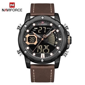 Marca superior <span class=keywords><strong>NAVIFORCE</strong></span> <span class=keywords><strong>9172</strong></span> nueva moda deporte hombres relojes de cuarzo correa de cuero Dual Time Display LED Digital impermeable reloj de pulsera - Product Image 3