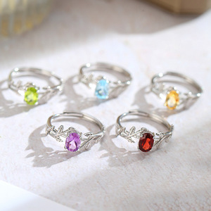9 Anillos Ajustables de Topacio Azul Corte Ovalado de 5*7mm en Tendencia, Venta al por Mayor, Plata 925, Piedra Natural Multicolor, Joyería de Boda para Mujer - Product Image 3