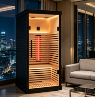 Sauna infrarouge lointain compact pour 1 personne, en bois peint noir, avec thérapie par lumière rouge et chauffage au carbone, pour usage domestique intérieur