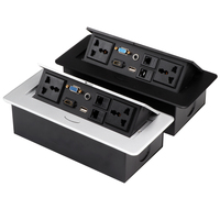 Boîtier de prise de courant escamotable encastré noir et argenté, norme américaine, avec 2 prises CA et USB RJ45 VGA pour table de conférence