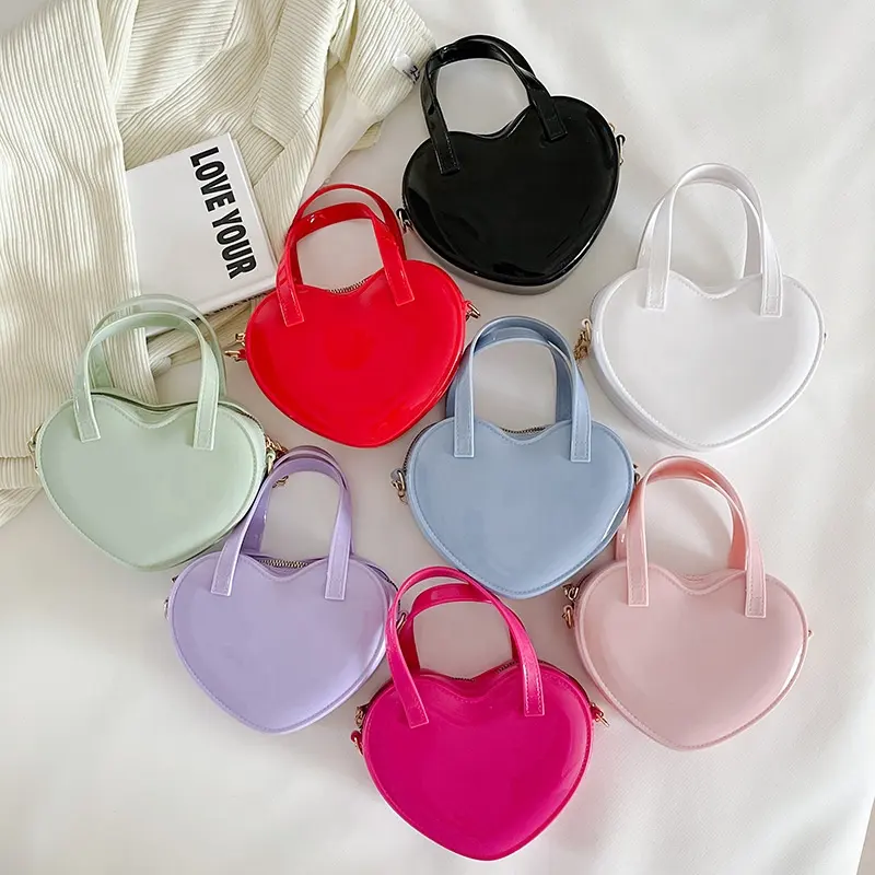 New PVC Mini Love Heart Bucket Bag Pearl Tote Kids Women Cylinder