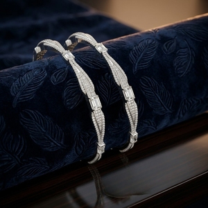 925 Sterling Silver <b>Bangles</b> for Women and Girls Handcrafted Premium Silver Kada with Sparkling Cubic Stones for Daily Wear - Product Image 4