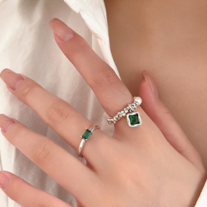 Ruitai S925 Sterling Silver Emerald Zircon <b>Ring</b> Geometric Design Adjustable Women's Fashion Jewelry Gift - Product Image 3