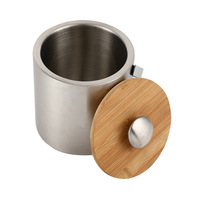 Couvercle en bambou personnalisé en acier inoxydable seau à glace double couche isolation au froid Ktv Bar seau à glace
