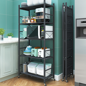 Home Storage Foldable Display Rack Shelf with Wheels Organizer multipurpose metal kitchen storage rack