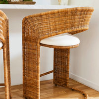 Chaise haute nordique moderne et simple en rotin tressé blanc, tabouret de bar blanc, tabouret de comptoir en métal, tabourets de bar pour le petit-déjeuner dans la cuisine