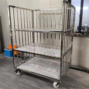 호텔 스테인레스 세탁 메쉬 보안 바퀴 롤링 트롤리 카트 보관 카트 다기능 사용 3 단 - Product Image 1