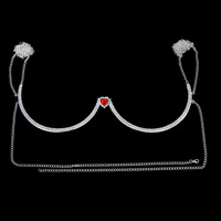 Collier de soutien-gorge en cristal coeur rouge bijoux de chaîne de corps femmes strass bralette chaînes bijoux de corps